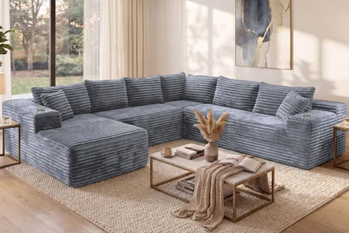 Vista 15 de Sofás seccionales de nube de gran tamaño para sala de estar, sofá modular de 7 plazas en forma de U de 122 pulgadas con diván, asiento profundo