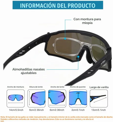 Vista 6 de Gafas de ciclismo polarizadas con 3 lentes intercambiables, gafas de equitación, béisbol, correr, esquí, deportes
