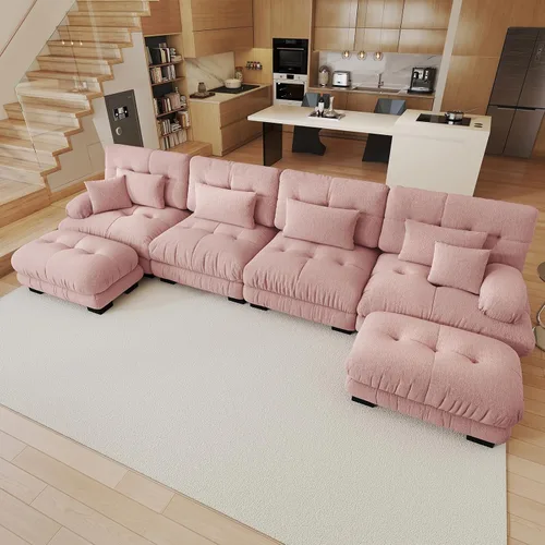 Vista 106 de Sofá modular de gran tamaño de 94 pulgadas, sofás seccionales grandes de color beige y blanco para sala de estar, juego de sofá de terciopelo, sofás