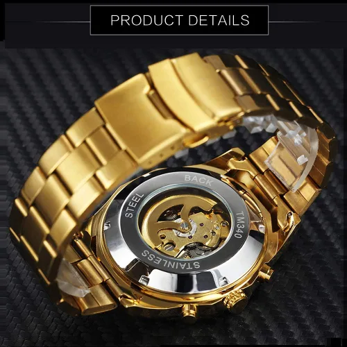 Vista 3 de FANMIS Relojes de esqueleto para hombre, reloj automático de lujo con pulsera de acero inoxidable