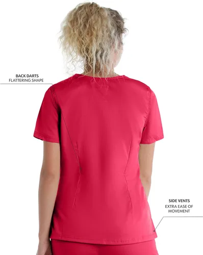 Vista 3 de Landau Proflex 4161 - Camiseta médica elástica con 3 bolsillos para mujer, Rojo True