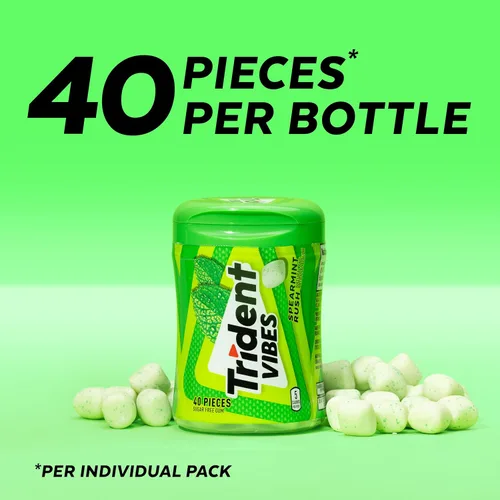 Vista 3 de Trident Vibes Spearmint Rush - Goma de mascar sin azúcar, 6 botellas de 40 piezas (240 piezas en total)