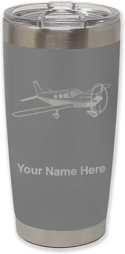 Vista 34 de LaserGram Vaso aislado al vacío de 20 onzas, avión de ala baja, grabado personalizado incluido (negro) Engraved Gift for Pilots, Vacuum Insulated