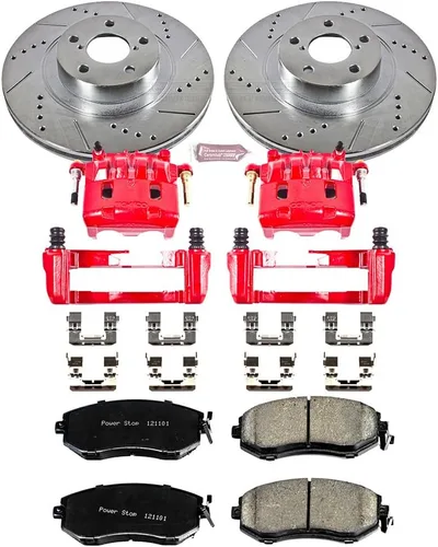 Vista 2 de Power Stop KC6082 Z23 Sport Kit de freno de 1 clic con pinzas de recubrimiento en polvo (pastillas de frenado, rotores perforados/ranurados)