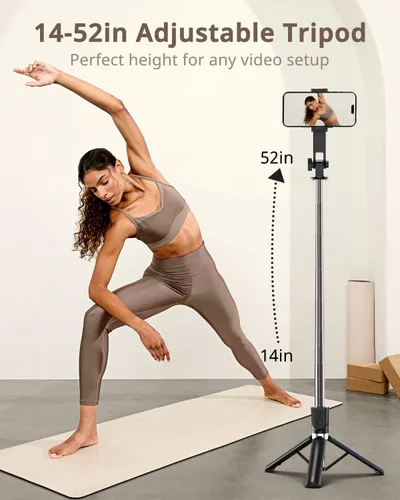 Vista 2 de UBeesize Trípode para selfie stick para iPhone y Android, trípode extensible de 52 pulgadas con control remoto, palos de selfie portátiles