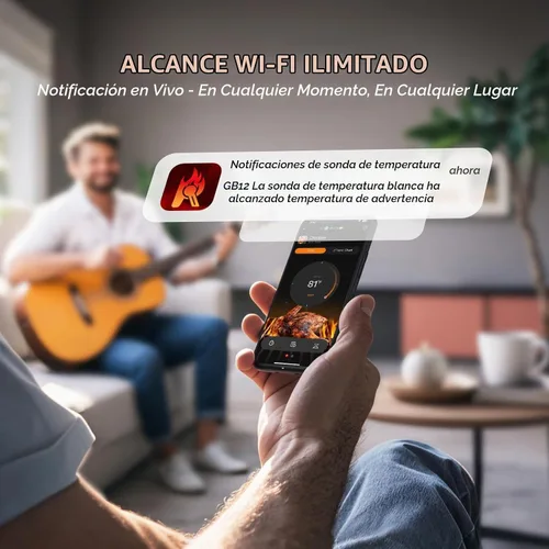 Vista 2 de Termómetro inalámbrico para carne - Termómetro digital inalámbrico 5G Wi-Fi y Bluetooth 5.4 para asar y ahumar con sondas duales IP67 y pantalla LCD