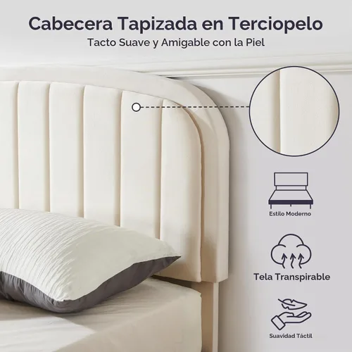 Vista 4 de Furnify Marco de cama individual, base de cama suave con esquinas redondeadas, base de cama tapizada de tela de terciopelo con cabecera redonda