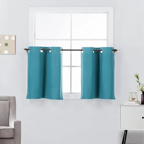 Vista 9 de Diamond Home Linens 2 paneles de cortinas opacas cortas con aislamiento térmico de 24 pulgadas de largo para oscurecer la habitación de la cocina
