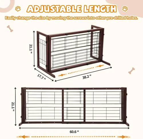 Vista 4 de COZIWOW Puerta para perros de 38 a 67 pulgadas, puerta independiente para mascotas, extra ancha, valla de madera para cachorros, puertas