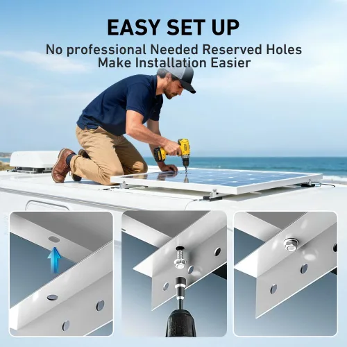 Vista 7 de DOKIO Panel solar monocristalino de 100 W y 18 V para carga de batería de 12 V, módulo de vidrio con marco de aluminio, conector MC4, agujeros