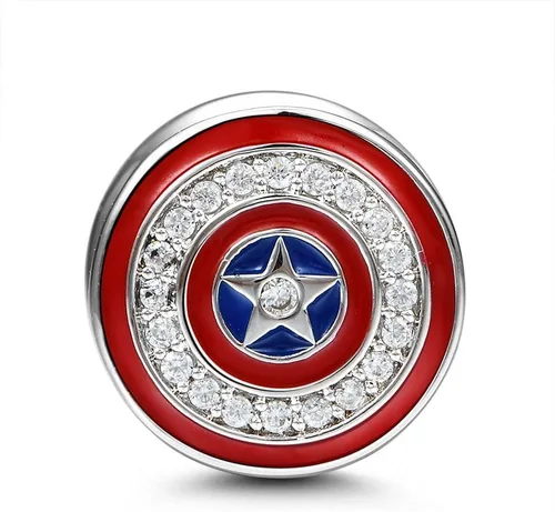 Vista 2 de Dije divertido de diseño del Capitán América para pulsera, Plata esterlina, Circonita Cúbica