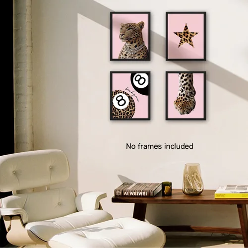 Vista 3 de NaZaUK Decoración de habitación rosa, estampado de leopardo y guepardo Y2K, póster de 8 bolas de la suerte para adolescentes, niñas, dormitorio