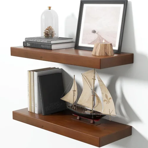 Vista 22 de Estantes flotantes de 20 pulgadas para pared, estante flotante de madera maciza de alta gama con soporte invisible resistente, estantes de pared