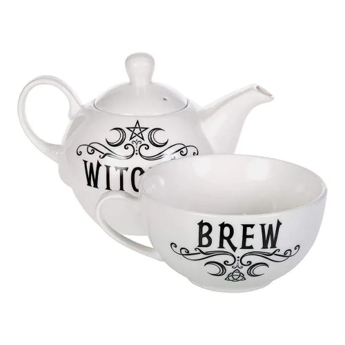 Vista 3 de Alchemy Gothic ATS3 6.5 pulgadas Crescent Witches Brew Hex Tea para un juego en blanco y negro