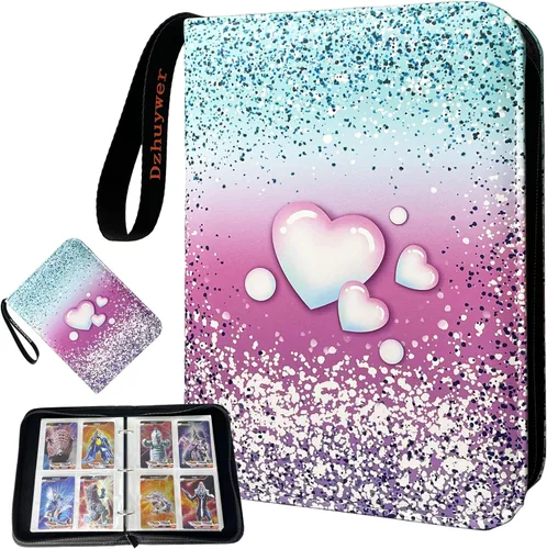Vista 10 de Carpeta de tarjetas coleccionables para 4 bolsillos, 400 tarjetas con 50 fundas extraíbles con cremallera de protección, pulsera de fácil