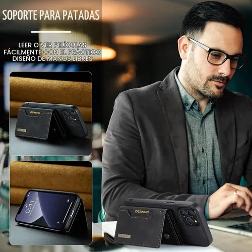 Vista 6 de Fundas de cuero tipo cartera para teléfono compatibles con iPhone 14 Pro Max con tarjetero para hombres de 6.7 pulgadas, contraportada desmontable 2