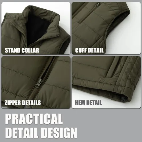 Vista 4 de Msmsse Chalecos de invierno para hombre, con forro polar, acolchado, casual, sin mangas