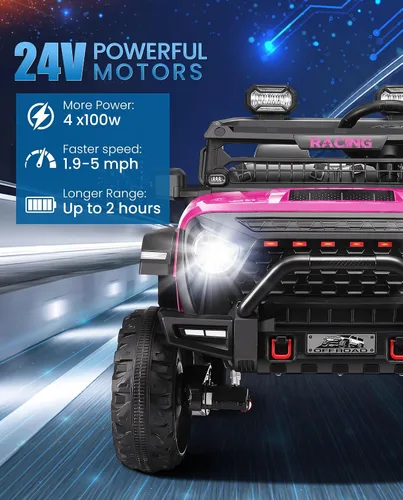 Vista 2 de Hikole - Auto de 24 V y 2 plazas con control remoto, motores de 4 x 100 W, color rosa