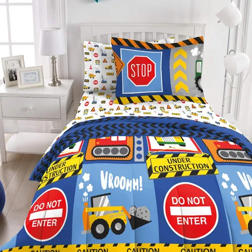 Vista 223 de Dream Factory Dinosaur Blocks - Juego de edredón de microfibra ultrasuave para niños, color azul, tamaño individual Bloques de dinosaurios azules