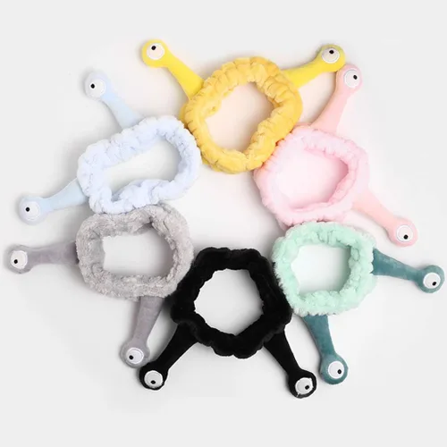 Vista 6 de Diadema de felpa para niñas, para mujeres y niñas, con dibujos animados, caracol, antena, ojos, banda para el cabello, turbante