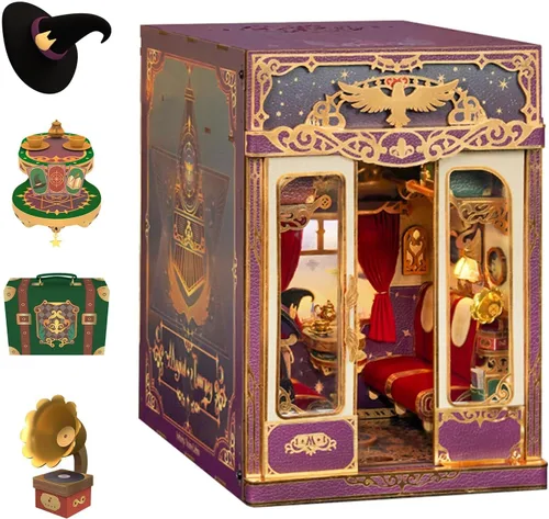 Vista 11 de Tonecheer - Kit de manualidades para rincón de lectura para adultos, maqueta en miniatura de cabina de tren infinito europeo, carruaje vintage
