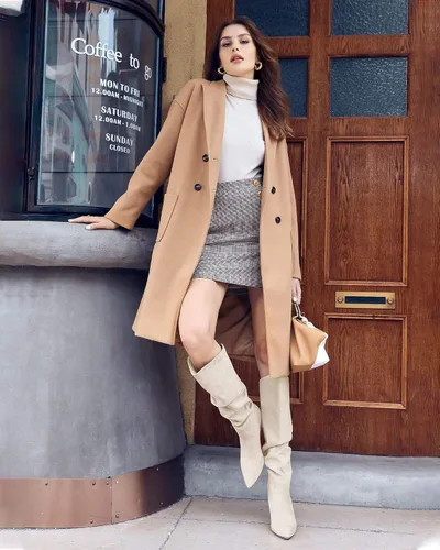 Vista 3 de Coutgo Botas altas hasta la rodilla para mujer, con tacón ancho de pantorrilla, puntera puntiaguda, botas largas para invierno