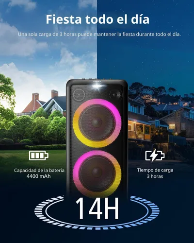 Vista 3 de [Usado] Altavoz de fiesta Bluetooth Philips X5206, portátil con ruedas, emocionante show de luces, máquina de karaoke con micrófono y entrada