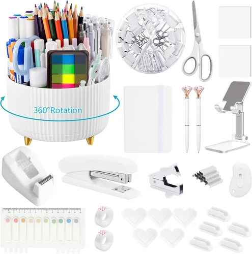 Vista 10 de Suministros de oficina, accesorios de escritorio negros, juego de suministros de oficina, juego de grapadora y dispensador de cinta, tijeras