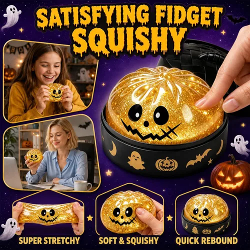 Vista 4 de Halloween Themed Squishy Dumpling Toy with Gift Box, Giant Spooky Face Squishy Dumpling, Stretchable Squeeze Stress Ball Fidget Sensory Toy for