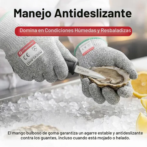 Vista 4 de Conjunto de cuchillos para abrir ostras profesional Rockland Guard - Incluye cuchillo de acero inoxidable de 3.5" con mango antideslizante y punta