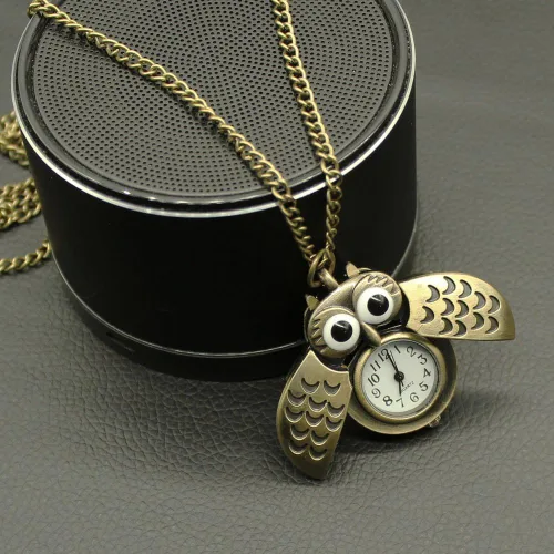 Vista 2 de Reloj de bolsillo vintage con diseño de búho volador, collar con colgante de suéter de cadena larga, para mujeres, hombres, niños y niñas, regalo