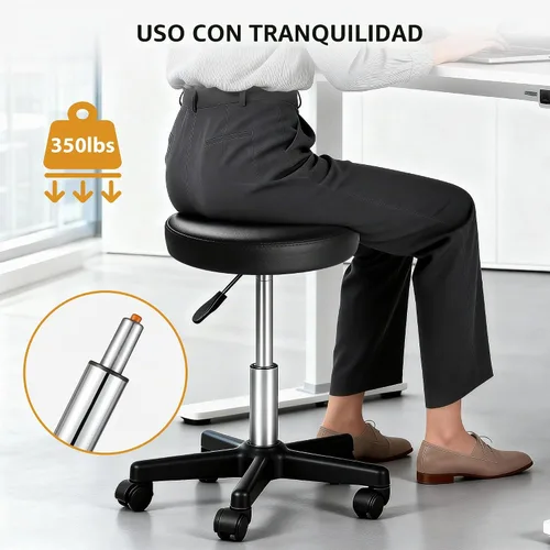 Vista 7 de Nova Microdermabrasion Taburete giratorio con ruedas, taburete giratorio ajustable para dibujar tatuajes, silla de oficina para barra de masaje Negro