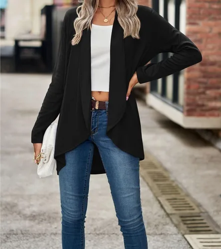 Vista 3 de ONDIAN Cárdigan de punto gofre para mujer, con frente abierto, manga larga, suéteres acogedores, sueltos, informales, ligeros, clásicos, ropa