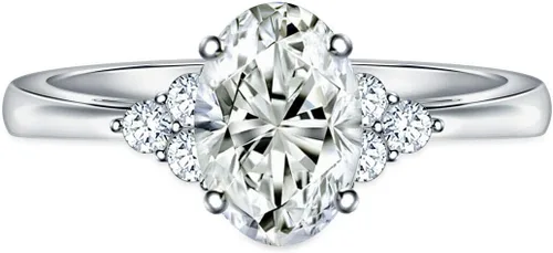 Vista 2 de Anillo de compromiso chapado en plata de moissanita blanca de corte ovalado para mujer