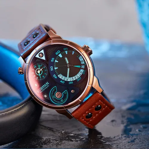 Vista 4 de SURVAN WatchDesigner Watch for Men Quartz Movement Analog Chronograph Mens Watches Genuine Leather Strap Waterproof Luminous Pointer Red Magic Glass
