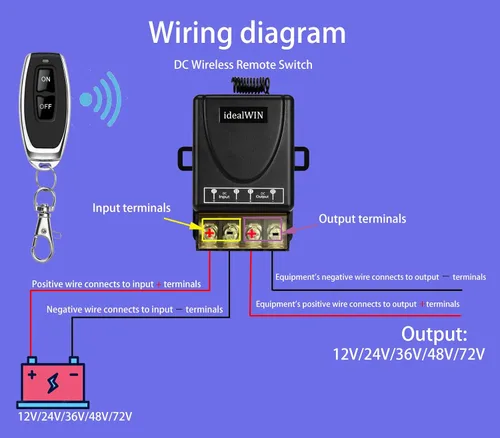 Vista 3 de Interruptor remoto inalámbrico con 328 pies de largo alcance, CC 12V/24V/48V/72V Clasificación de corriente 30A, interruptor de control remoto de 12