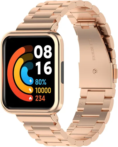 Vista 6 de Compatible con Redmi Watch 2 lite con funda, correa de metal de acero inoxidable mejorada con protector de pantalla para Redmi Watch 2 lite