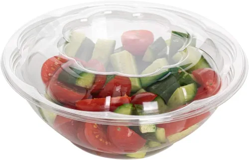 Vista 2 de Ensaladeras desechables de plástico con tapas herméticas, ideales para preparación de comidas, comida para llevar, catering, fiestas, picnics