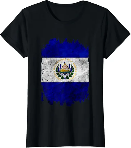 Vista 40 de Camiseta con bandera de El Salvador de El Salvador con diseño de bandera de El Salvador, Negro, S