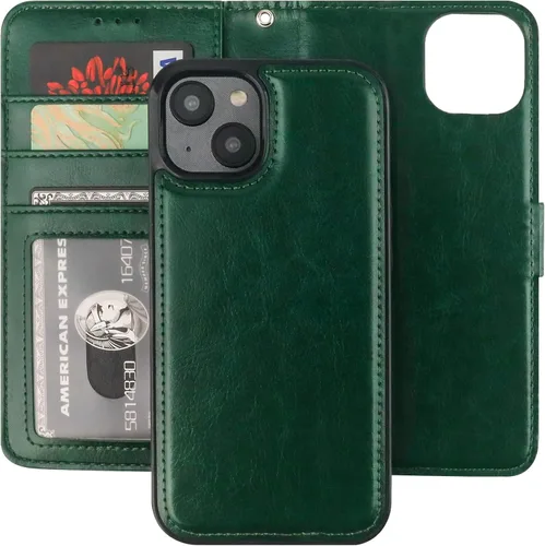 Vista 15 de Bocasal Funda tipo cartera desmontable para iPhone 14 con bloqueo RFID, ranuras para tarjetas, soporte de piel sintética de alta calidad, soporte
