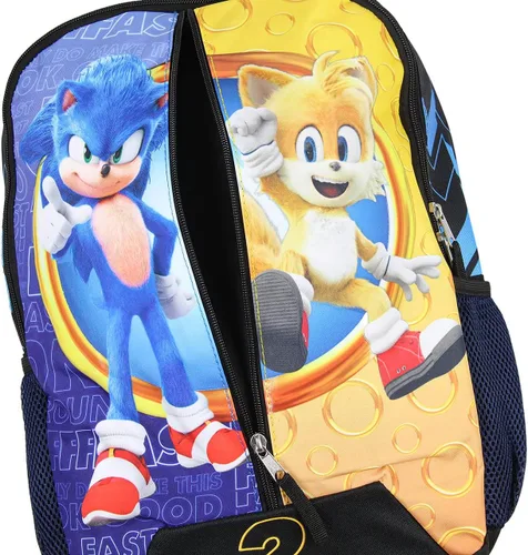 Vista 4 de Bioworld Mochila Sonic para la escuela The Hedgehog and Tails Moldeada de 16 pulgadas, Multi colorido, Classic
