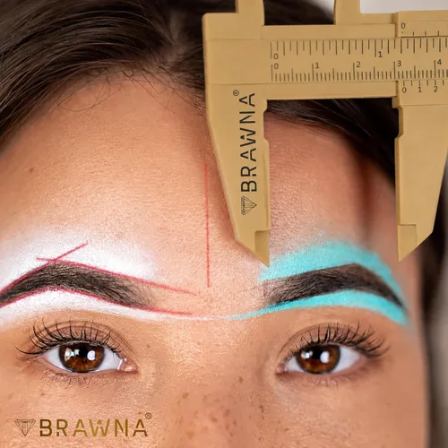 Vista 4 de BRAWNA Brow Pro Herramienta de medición – Regla de cejas de doble escala para microblading, cejas y maquilladores – Regla de pinza de cejas de Dorado