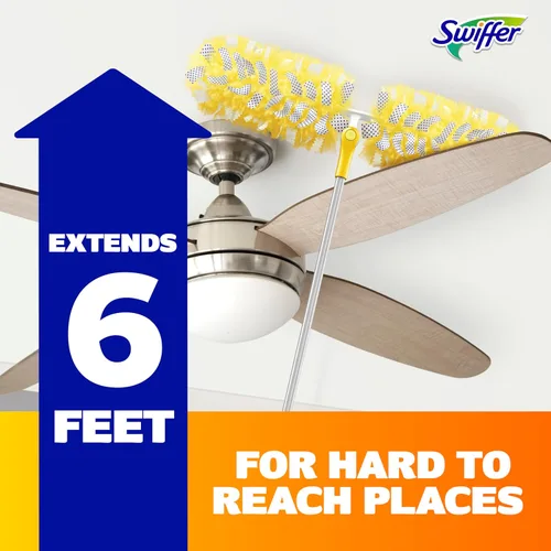 Vista 3 de Swiffer Kit de plumero con mango súper extensible de 6 pies, kit de inicio resistente con 8 repuestos, aroma a limón
