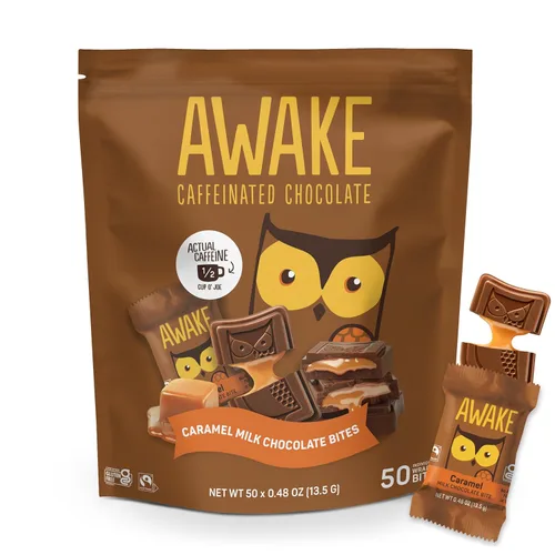 Vista 10 de AWAKE - Bocaditos de chocolate con cafeína - Chocolate con leche crujiente, 50 piezas - 50 mg de cafeína - Dulces envueltos individualmente