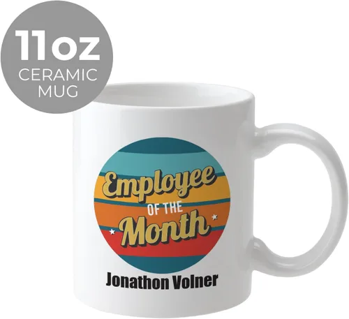 Vista 2 de Taza de café con nombre personalizado para empleados del mes/One Taza de cerámica blanca de 11 onzas/Taza de café de reconocimiento de lugar