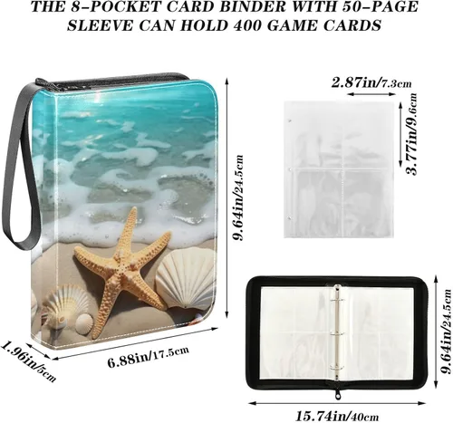 Vista 3 de Beach Shells - Carpeta impermeable para tarjetas intercambiables, 400 bolsillos, estuche de exhibición con fundas para tarjetas, juego