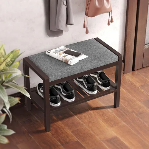 Vista 4 de SONGMICS Zapatero con asiento acolchado tapizado, estante de almacenamiento, organizador de zapatos, soporta hasta 350 libras, ideal para entrada