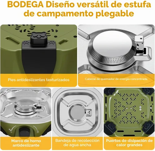 Vista 4 de BODEGA Estufa de Campamento de 2 Quemadores, Estufa de Campamento de Propano Plegable de 20000 BTU con Quemadores Ajustables, Estufas de Gas Dobles