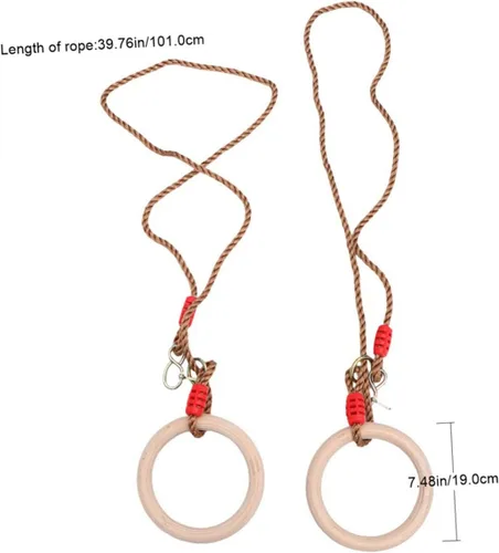 Vista 4 de LIOOBO Anillos de gimnasia de madera con correas ajustables, anillos de ejercicio para niños, entrenamiento de fuerza, fitness al aire libre