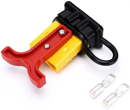 Vista 3 de Conector de alimentación de batería de 2 vías con carcasa roja de 600 V 50 Amp con mango de barra en T y cubierta a prueba de polvo
